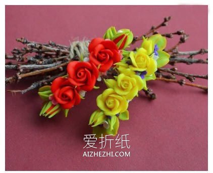 怎么制作粘土玫瑰发卡 超轻粘土DIY玫瑰花发卡- www.aizhezhi.com