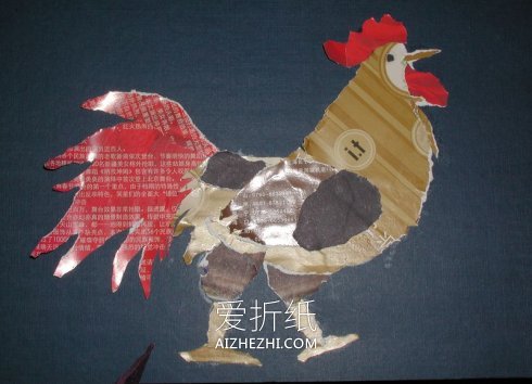 怎么撕纸制作大公鸡 纸贴画大公鸡手工制作- www.aizhezhi.com