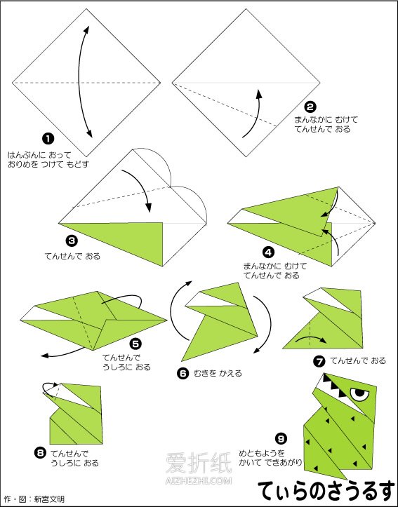 怎么简单折纸霸王龙 幼儿园折纸霸王龙图解- www.aizhezhi.com