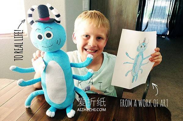 怎么做创意布偶的方法 把孩子涂鸦制作成玩具- www.aizhezhi.com