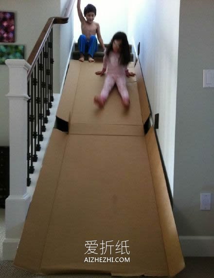 怎么做简易滑梯的方法 废纸箱做家庭滑梯玩具- www.aizhezhi.com