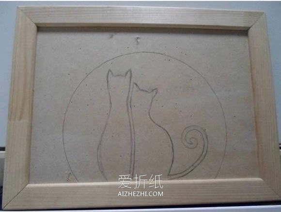 怎么做豆贴画的方法 月夜猫咪豆贴画手工制作- www.aizhezhi.com