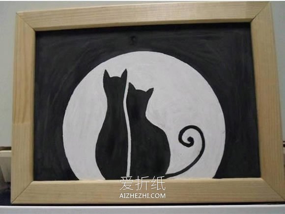 怎么做豆贴画的方法 月夜猫咪豆贴画手工制作- www.aizhezhi.com