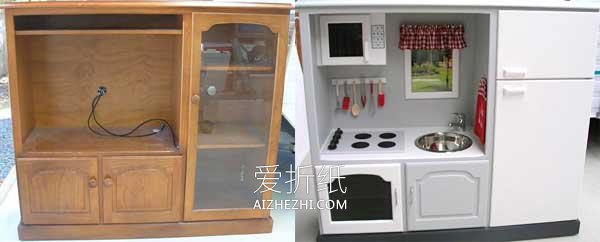 怎么做儿童玩具厨房 旧电视柜改造玩具厨房- www.aizhezhi.com