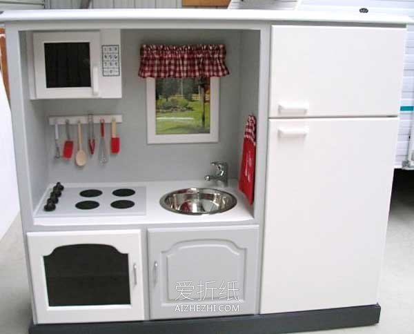 怎么做儿童玩具厨房 旧电视柜改造玩具厨房- www.aizhezhi.com