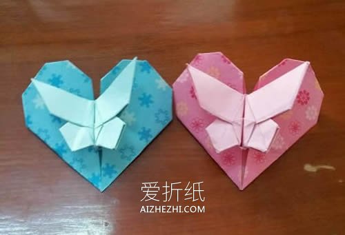蝴蝶心怎么折的教程 折纸带蝴蝶爱心图解- www.aizhezhi.com