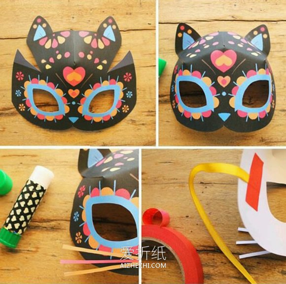 怎么做猫咪面具图解 儿童手工制作动物面具- www.aizhezhi.com