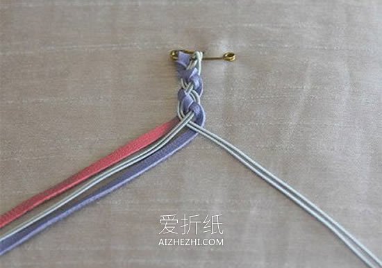 绳子和皮革怎么做手镯 民族风皮手镯编织图解- www.aizhezhi.com