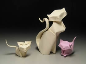 猫咪一家的手工折纸教程 怎么折大猫小猫图解