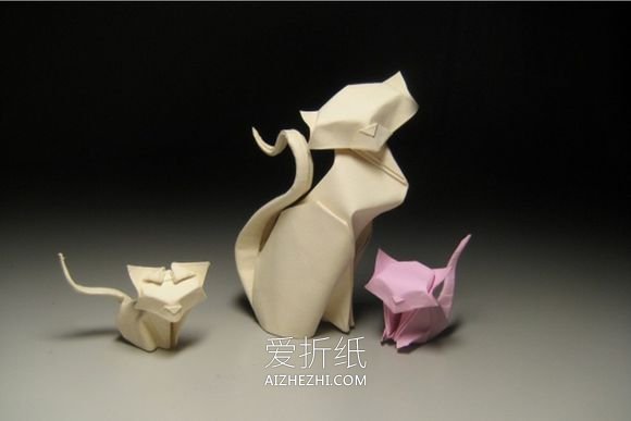 猫咪一家的手工折纸教程 怎么折大猫小猫图解- www.aizhezhi.com