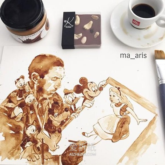 怎么DIY咖啡画作品 咖啡画画的图片欣赏- www.aizhezhi.com