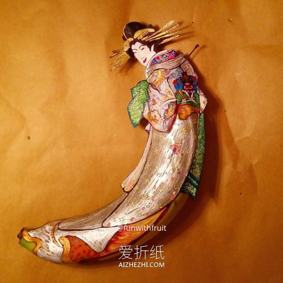 香蕉皮雕刻手绘图片 创意香蕉皮DIY作品- www.aizhezhi.com