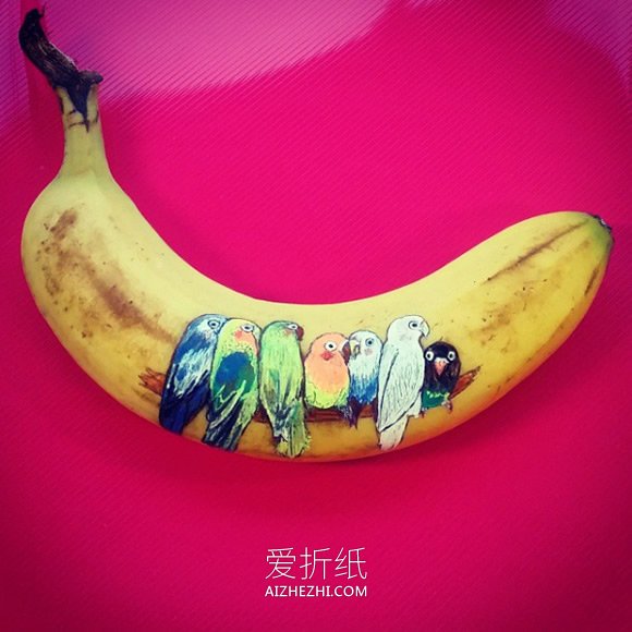 香蕉皮雕刻手绘图片 创意香蕉皮DIY作品- www.aizhezhi.com