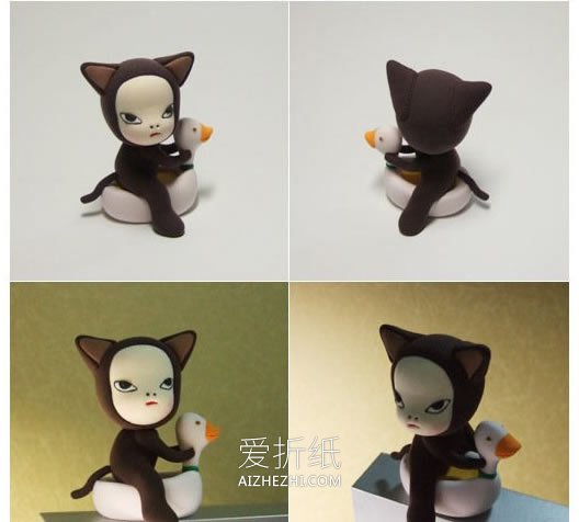 怎么做粘土小猫图解 骑在玩具鸭子上很可爱- www.aizhezhi.com