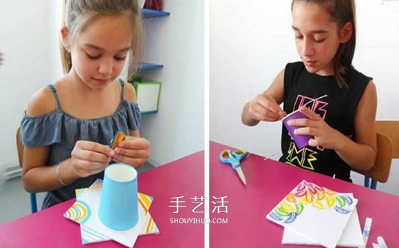 纸杯笔筒制作方法图片 幼儿手工制作卡通笔筒- www.aizhezhi.com