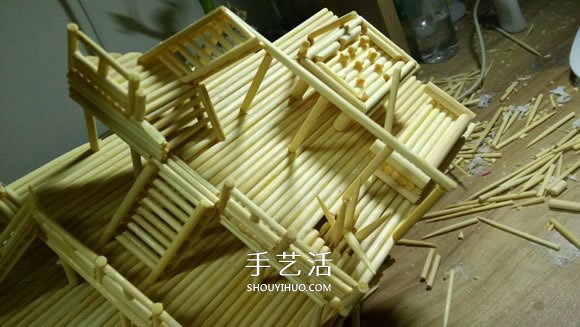 古代战船模型手工制作 纯以一次性筷子完成- www.aizhezhi.com