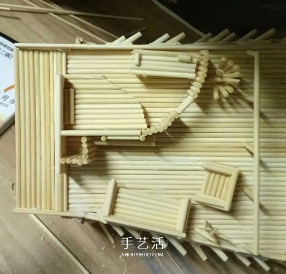 古代战船模型手工制作 纯以一次性筷子完成- www.aizhezhi.com