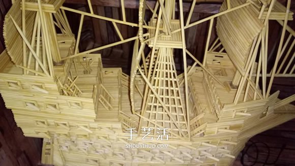 古代战船模型手工制作 纯以一次性筷子完成- www.aizhezhi.com