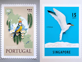 精美的邮票纸雕 把立体的花鸟纸雕融入邮票中