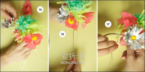 怎么做纸花发箍图解 皱纹纸花朵发饰手工制作- www.aizhezhi.com