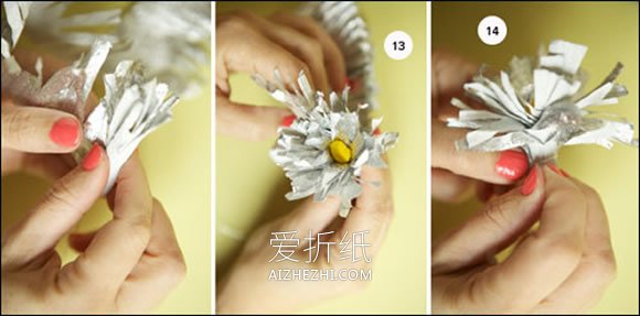 怎么做纸花发箍图解 皱纹纸花朵发饰手工制作- www.aizhezhi.com