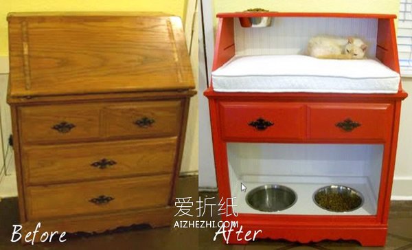 怎么改造旧柜子的方法 手工制作漂亮猫窝- www.aizhezhi.com