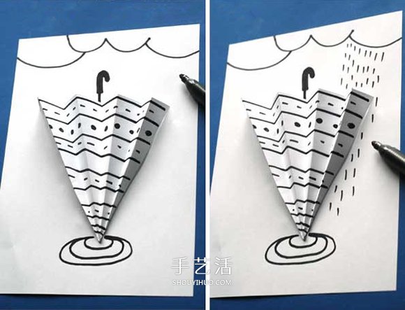 简单立体雨天卡片的做法 手工制作小雨伞卡片- www.aizhezhi.com