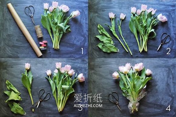 怎么用牛皮纸包花图解 牛皮纸包手捧花的方法- www.aizhezhi.com