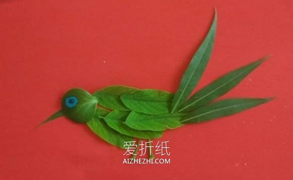 怎么用树叶贴出小鸟 儿童手工树叶贴画小鸟- www.aizhezhi.com