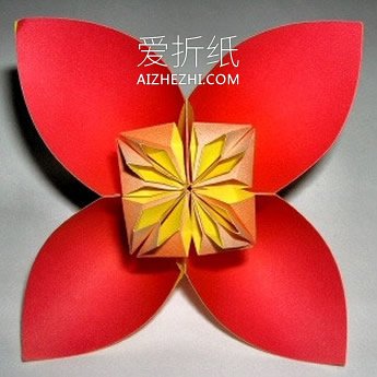 怎么折纸四瓣花花球 手工四个花瓣花球的折法- www.aizhezhi.com