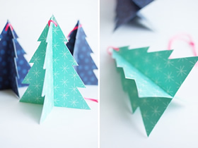 怎么做立体圣诞树挂饰 卡纸手工制作小圣诞树