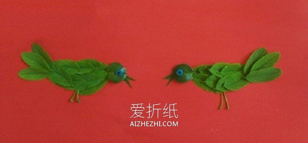 怎么用树叶拼贴小鸟 叶子制作小鸟贴画方法- www.aizhezhi.com