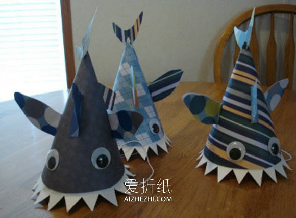 怎么做儿童鲨鱼帽子 卡纸手工制作鲨鱼帽头饰- www.aizhezhi.com