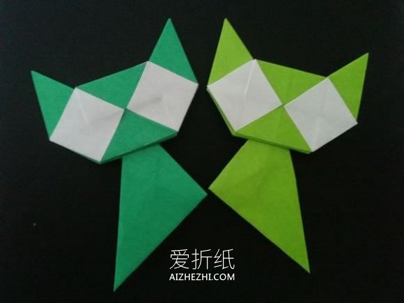 怎么折纸格子猫图解 手工卡通猫符号的折法- www.aizhezhi.com