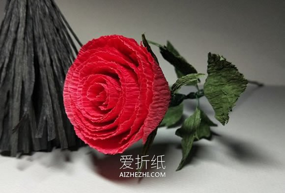 怎么做情人节红玫瑰花 皱纹纸手工制作红玫瑰- www.aizhezhi.com