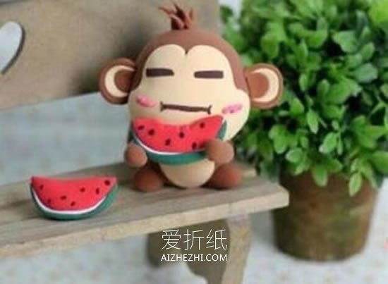 怎么做粘土小猴的方法 粘土制作吃西瓜的猴子- www.aizhezhi.com