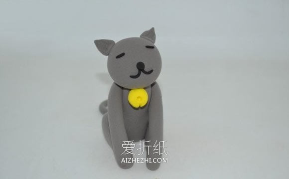 怎么做粘土小灰猫图解 超轻粘土制作小猫教程- www.aizhezhi.com