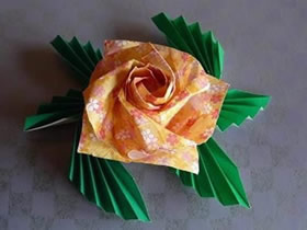 怎么折纸带叶子的玫瑰 手工玫瑰花和叶子折法