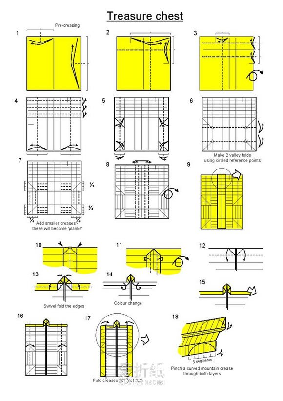 怎么折纸宝箱的方法图解 复杂古代箱子的折法- www.aizhezhi.com