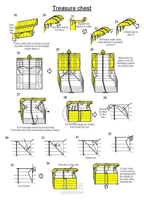 怎么折纸宝箱的方法图解 复杂古代箱子的折法- www.aizhezhi.com