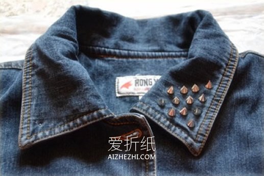 怎么改造旧牛仔夹克 铆钉手工改造旧夹克图解- www.aizhezhi.com