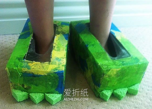 怎么自制怪物鞋的方法 纸巾盒手工制作怪物脚- www.aizhezhi.com
