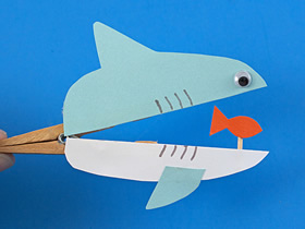 怎么做木夹子鲨鱼玩具 衣夹手工制作儿童玩具