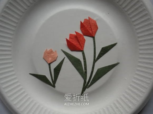 怎么简单折纸制作郁金香花拼贴画的方法图解- www.aizhezhi.com