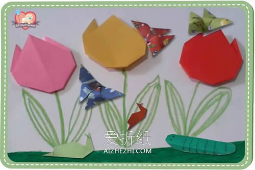 幼儿手工折纸教程 最简单郁金香花的折法图解- www.aizhezhi.com