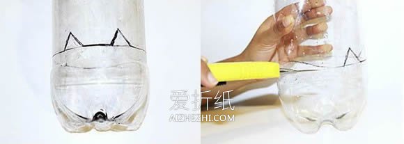 怎么用橙汁饮料瓶做卡通猫咪花盆的手工教程- www.aizhezhi.com