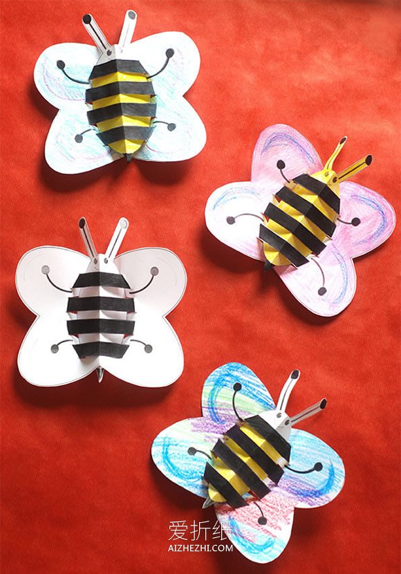 怎么用卡纸手工制作立体小蜜蜂的方法教程- www.aizhezhi.com