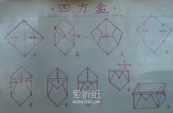 怎么简单折纸四方垃圾收纳盒的折法图解- www.aizhezhi.com