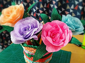 怎么做美丽皱纹纸花的简单制作方法图解