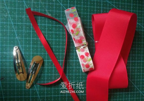 怎么用缎带纱布做儿童蝴蝶结发夹的制作方法- www.aizhezhi.com